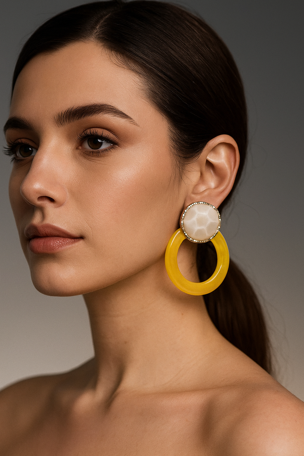 Yellow Hoop Earrings with Pearl Top – Trendy Statement Jewellery